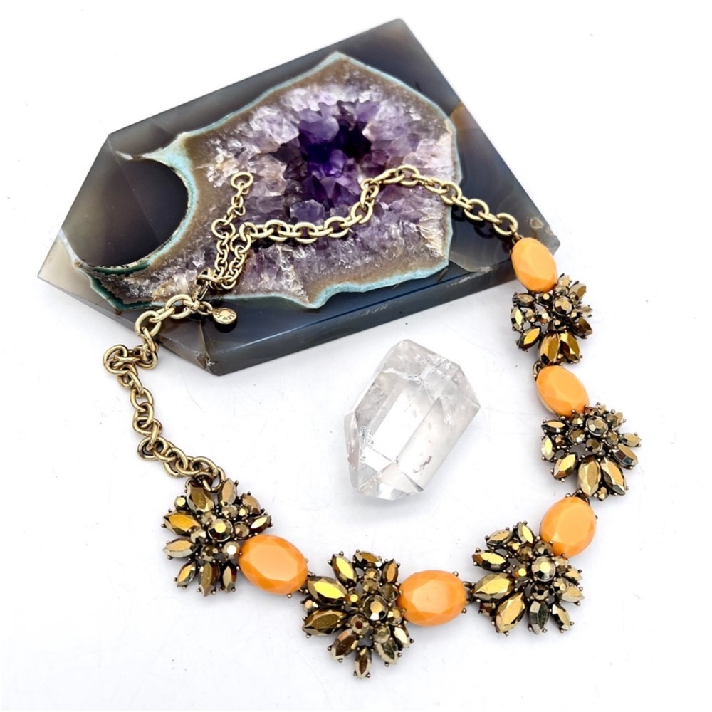 J. Crew Orange+Gold Rhinestones Statement Necklace